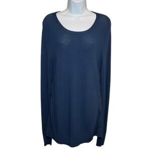 Ann Taylor Loft Womens Blue Ribbed Knit Button Side Pullover Sweater Size M